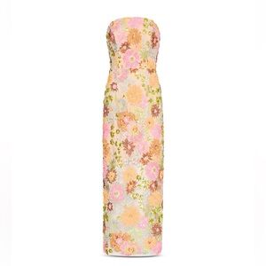 Milly Strapless Floral Sequin Maxi Dress Size 4 NWT Multicolor Evening Gown